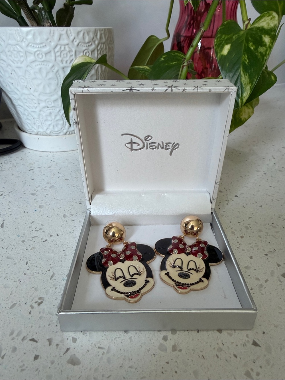 Disney Minnie Mouse Black and Red Bow Drop Earrings